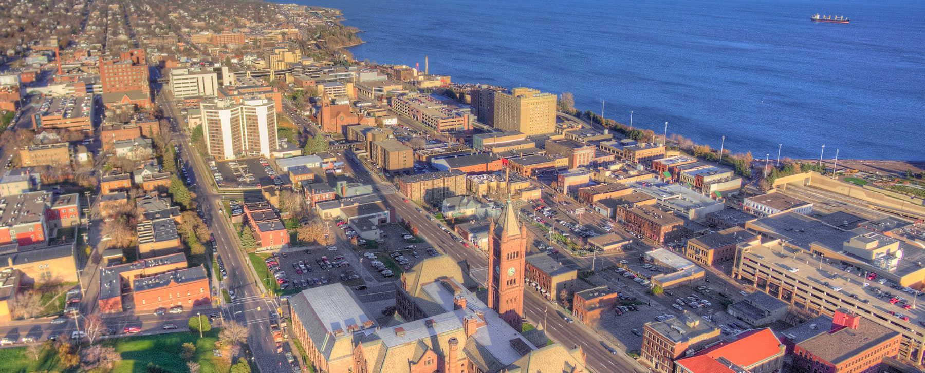 Drone photo of downtown Duluth, MN.